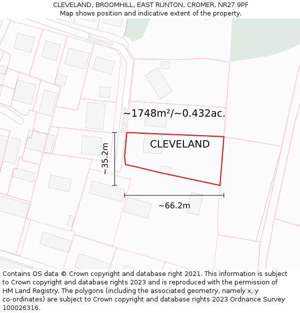 CLEVELAND, BROOMHILL, EAST RUNTON, CROMER, NR27 9PF: Plot and title map