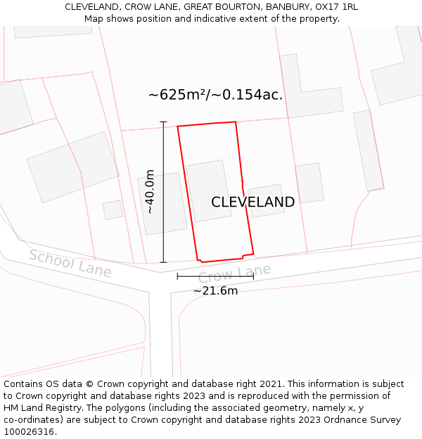 CLEVELAND, CROW LANE, GREAT BOURTON, BANBURY, OX17 1RL: Plot and title map