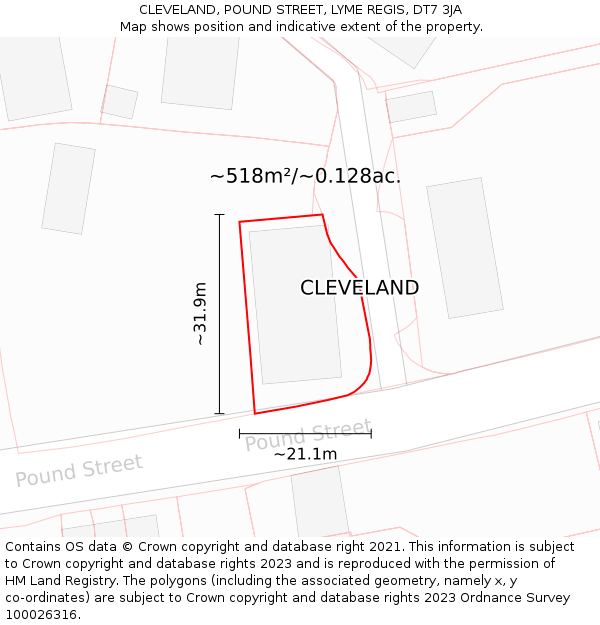 CLEVELAND, POUND STREET, LYME REGIS, DT7 3JA: Plot and title map