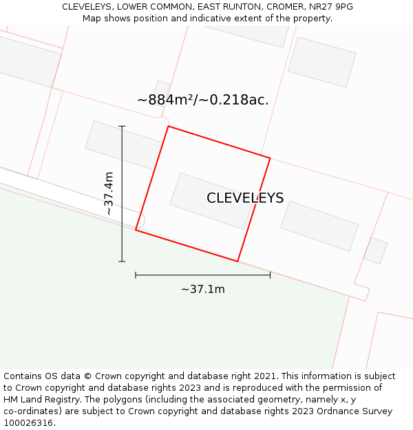 CLEVELEYS, LOWER COMMON, EAST RUNTON, CROMER, NR27 9PG: Plot and title map