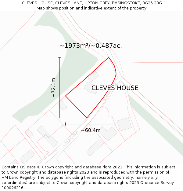 CLEVES HOUSE, CLEVES LANE, UPTON GREY, BASINGSTOKE, RG25 2RG: Plot and title map