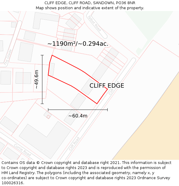 CLIFF EDGE, CLIFF ROAD, SANDOWN, PO36 8NR: Plot and title map