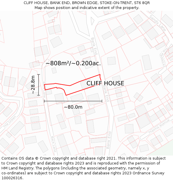 CLIFF HOUSE, BANK END, BROWN EDGE, STOKE-ON-TRENT, ST6 8QR: Plot and title map