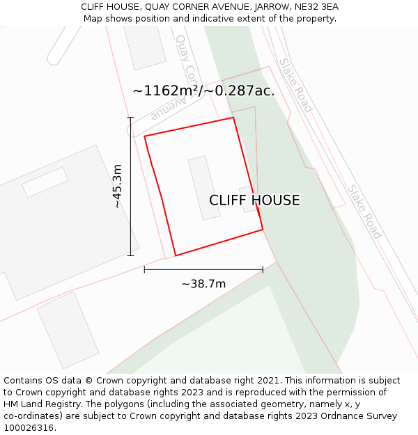 CLIFF HOUSE, QUAY CORNER AVENUE, JARROW, NE32 3EA: Plot and title map