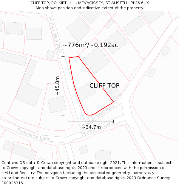 CLIFF TOP, POLKIRT HILL, MEVAGISSEY, ST AUSTELL, PL26 6UX: Plot and title map