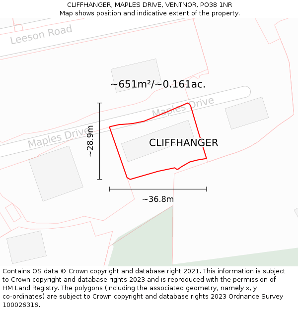 CLIFFHANGER, MAPLES DRIVE, VENTNOR, PO38 1NR: Plot and title map