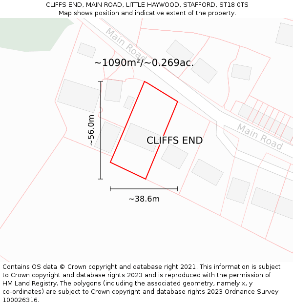 CLIFFS END, MAIN ROAD, LITTLE HAYWOOD, STAFFORD, ST18 0TS: Plot and title map