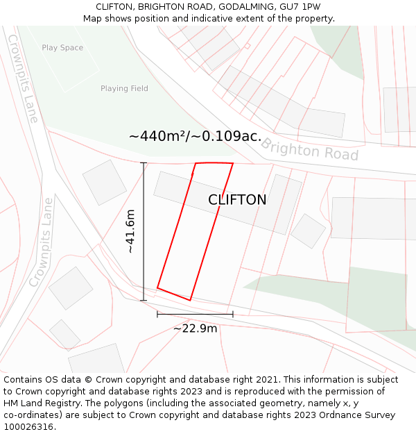 CLIFTON, BRIGHTON ROAD, GODALMING, GU7 1PW: Plot and title map
