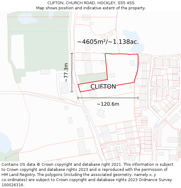 CLIFTON, CHURCH ROAD, HOCKLEY, SS5 4SS: Plot and title map