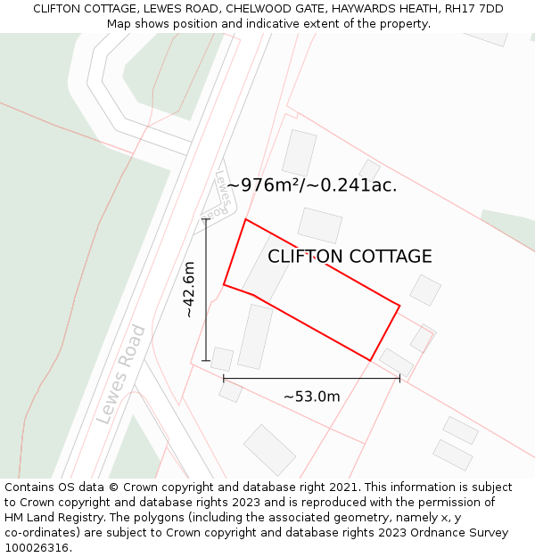 CLIFTON COTTAGE, LEWES ROAD, CHELWOOD GATE, HAYWARDS HEATH, RH17 7DD: Plot and title map