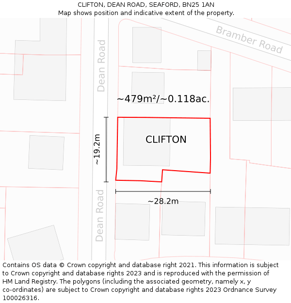 CLIFTON, DEAN ROAD, SEAFORD, BN25 1AN: Plot and title map