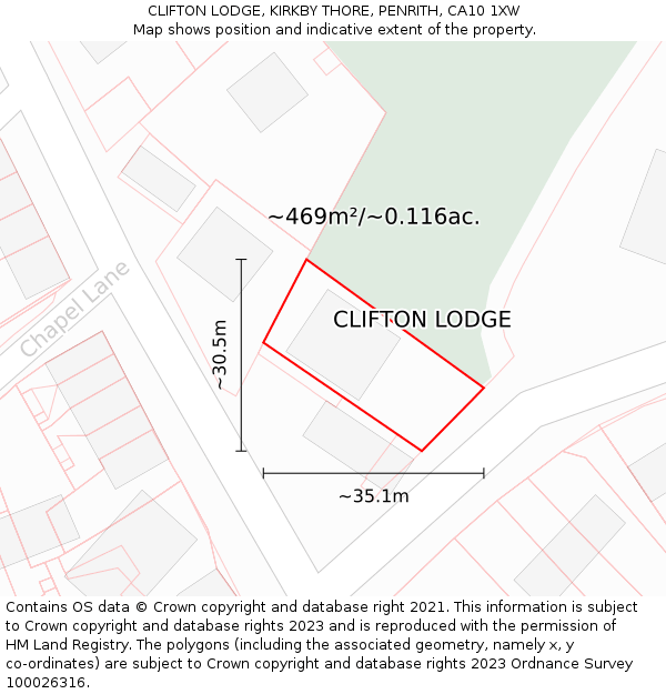 CLIFTON LODGE, KIRKBY THORE, PENRITH, CA10 1XW: Plot and title map