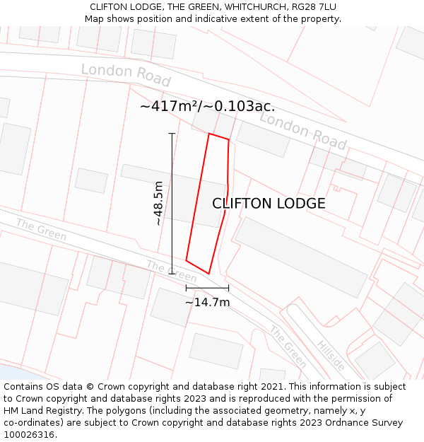 CLIFTON LODGE, THE GREEN, WHITCHURCH, RG28 7LU: Plot and title map