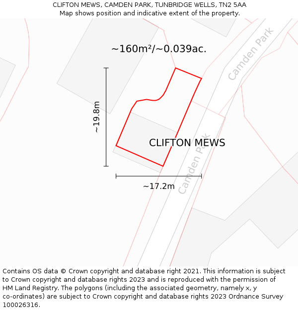 CLIFTON MEWS, CAMDEN PARK, TUNBRIDGE WELLS, TN2 5AA: Plot and title map