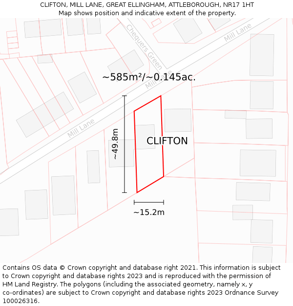 CLIFTON, MILL LANE, GREAT ELLINGHAM, ATTLEBOROUGH, NR17 1HT: Plot and title map