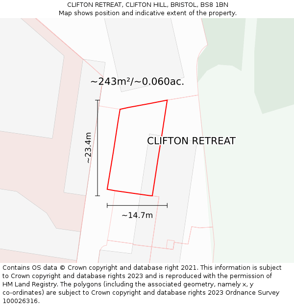 CLIFTON RETREAT, CLIFTON HILL, BRISTOL, BS8 1BN: Plot and title map