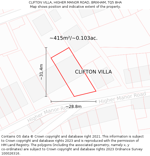 CLIFTON VILLA, HIGHER MANOR ROAD, BRIXHAM, TQ5 8HA: Plot and title map