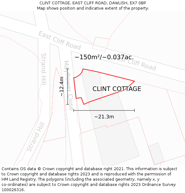 CLINT COTTAGE, EAST CLIFF ROAD, DAWLISH, EX7 0BP: Plot and title map