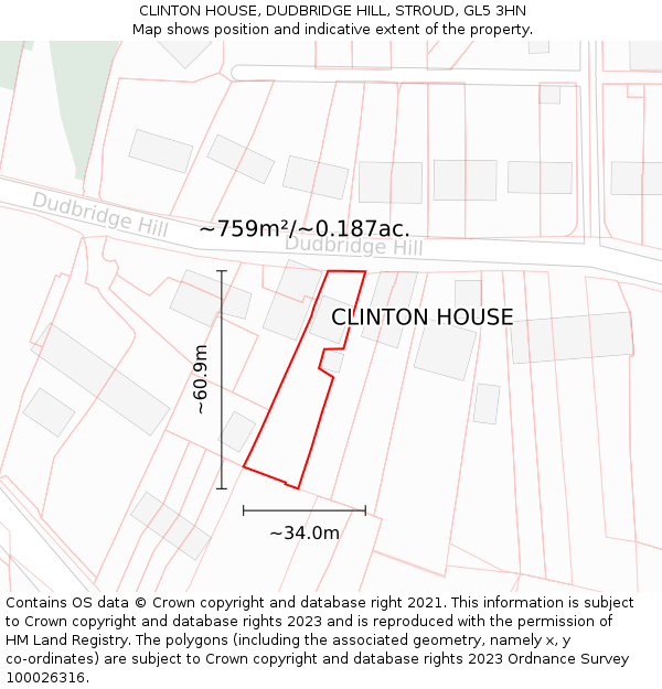 CLINTON HOUSE, DUDBRIDGE HILL, STROUD, GL5 3HN: Plot and title map