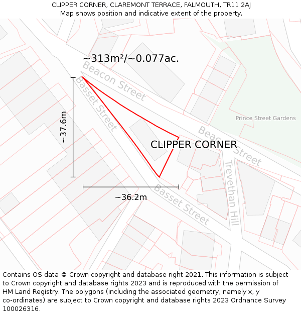CLIPPER CORNER, CLAREMONT TERRACE, FALMOUTH, TR11 2AJ: Plot and title map