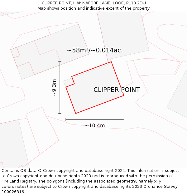 CLIPPER POINT, HANNAFORE LANE, LOOE, PL13 2DU: Plot and title map