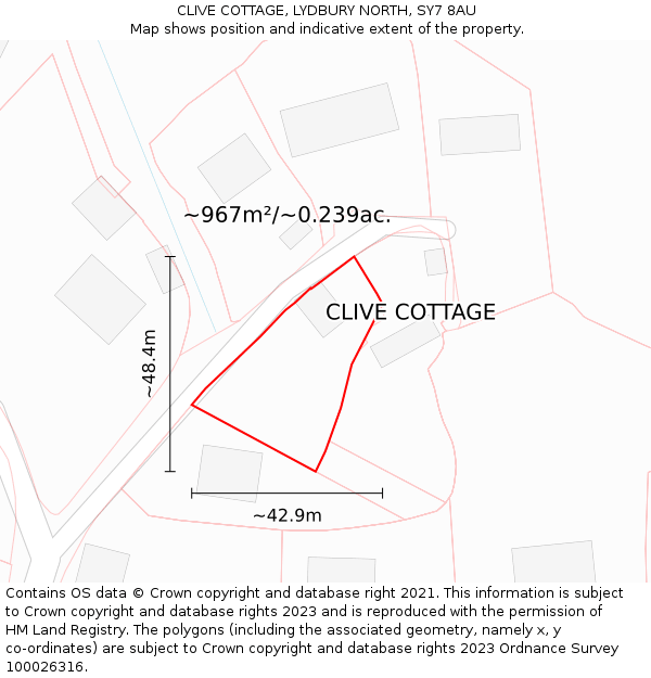 CLIVE COTTAGE, LYDBURY NORTH, SY7 8AU: Plot and title map