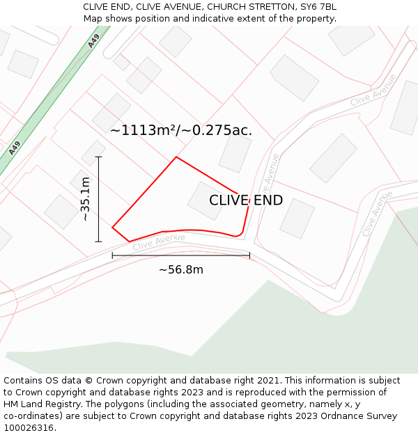 CLIVE END, CLIVE AVENUE, CHURCH STRETTON, SY6 7BL: Plot and title map