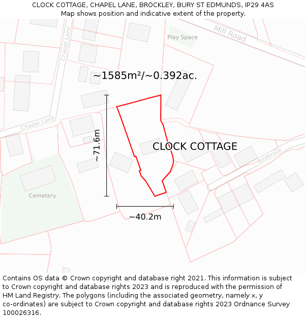 CLOCK COTTAGE, CHAPEL LANE, BROCKLEY, BURY ST EDMUNDS, IP29 4AS: Plot and title map