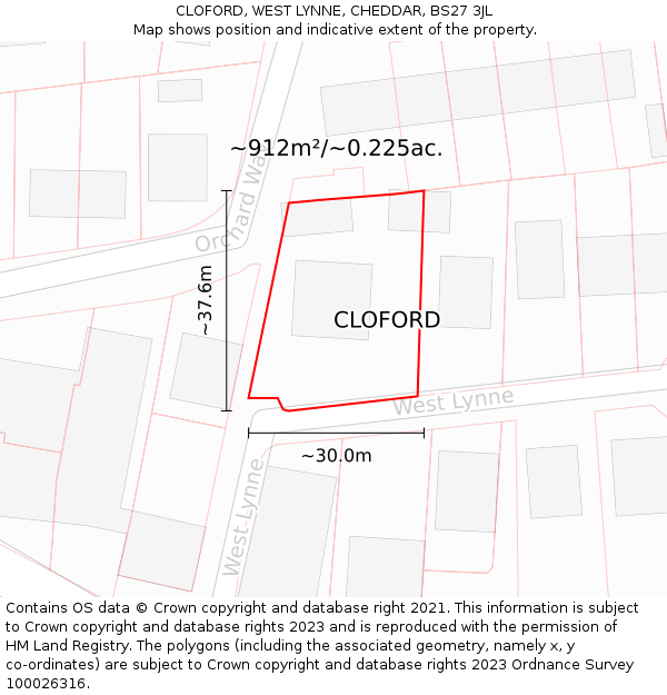 CLOFORD, WEST LYNNE, CHEDDAR, BS27 3JL: Plot and title map