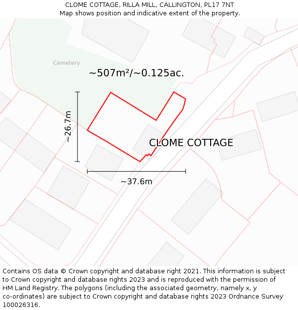 CLOME COTTAGE, RILLA MILL, CALLINGTON, PL17 7NT: Plot and title map