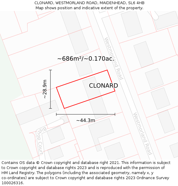 CLONARD, WESTMORLAND ROAD, MAIDENHEAD, SL6 4HB: Plot and title map