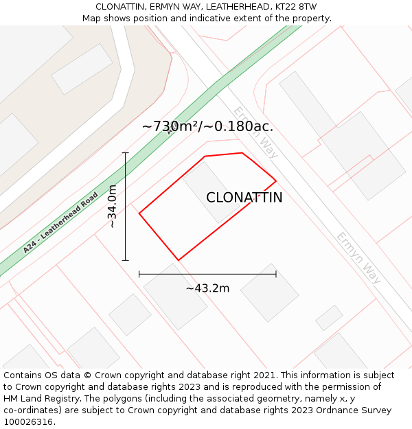 CLONATTIN, ERMYN WAY, LEATHERHEAD, KT22 8TW: Plot and title map