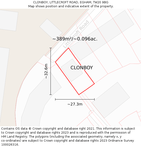 CLONBOY, LITTLECROFT ROAD, EGHAM, TW20 9BG: Plot and title map