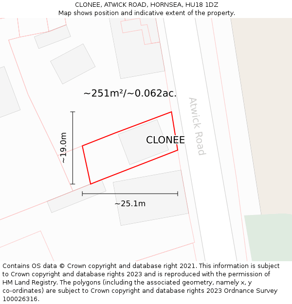 CLONEE, ATWICK ROAD, HORNSEA, HU18 1DZ: Plot and title map