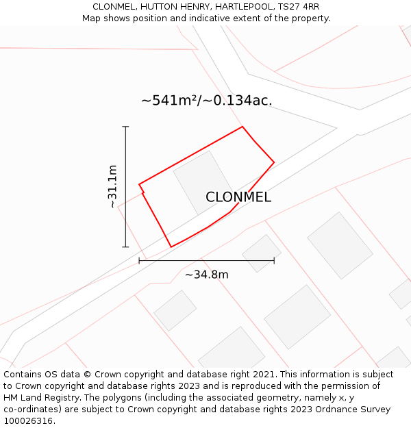 CLONMEL, HUTTON HENRY, HARTLEPOOL, TS27 4RR: Plot and title map