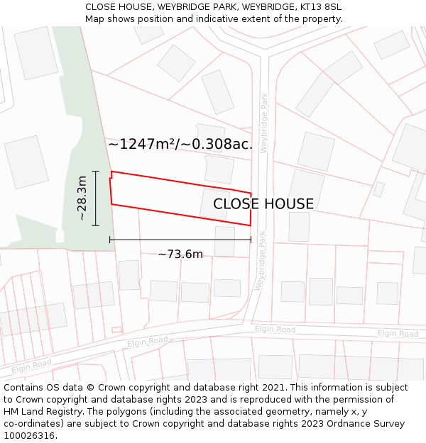 CLOSE HOUSE, WEYBRIDGE PARK, WEYBRIDGE, KT13 8SL: Plot and title map