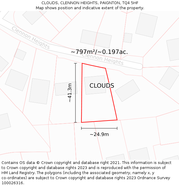 CLOUDS, CLENNON HEIGHTS, PAIGNTON, TQ4 5HF: Plot and title map