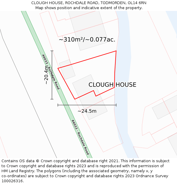 CLOUGH HOUSE, ROCHDALE ROAD, TODMORDEN, OL14 6RN: Plot and title map