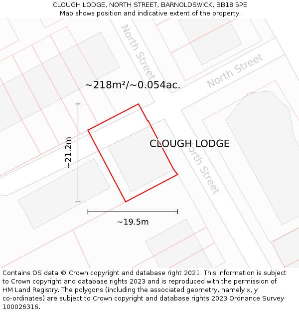 CLOUGH LODGE, NORTH STREET, BARNOLDSWICK, BB18 5PE: Plot and title map