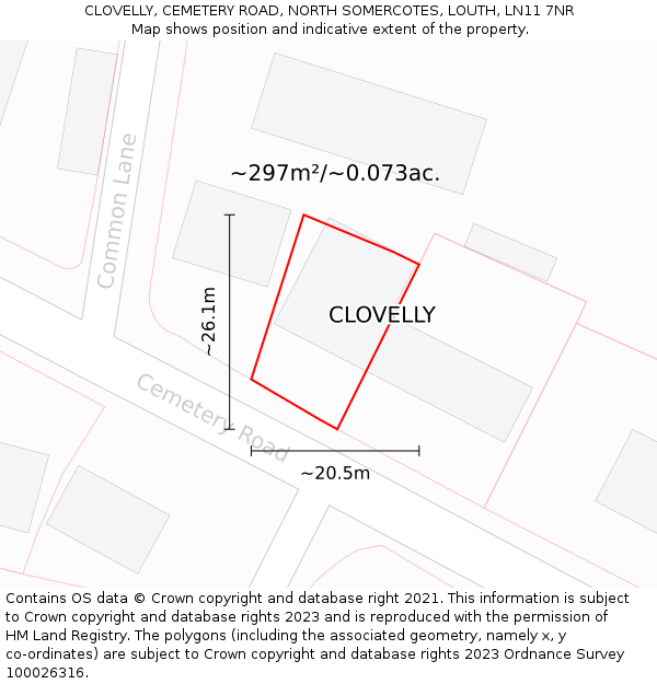 CLOVELLY, CEMETERY ROAD, NORTH SOMERCOTES, LOUTH, LN11 7NR: Plot and title map