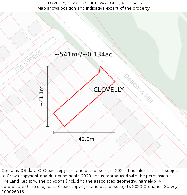 CLOVELLY, DEACONS HILL, WATFORD, WD19 4HN: Plot and title map