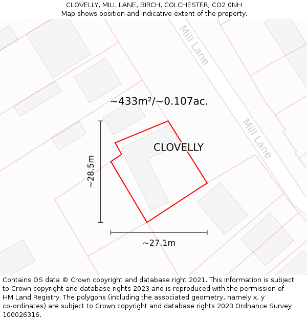 CLOVELLY, MILL LANE, BIRCH, COLCHESTER, CO2 0NH: Plot and title map
