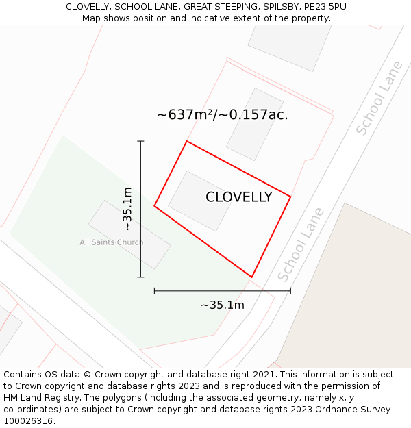 CLOVELLY, SCHOOL LANE, GREAT STEEPING, SPILSBY, PE23 5PU: Plot and title map