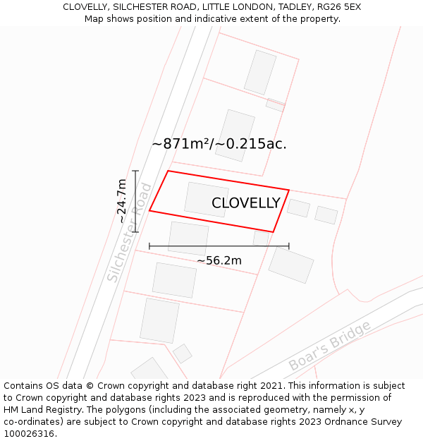 CLOVELLY, SILCHESTER ROAD, LITTLE LONDON, TADLEY, RG26 5EX: Plot and title map