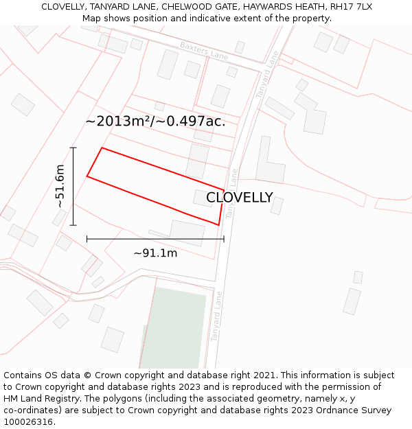 CLOVELLY, TANYARD LANE, CHELWOOD GATE, HAYWARDS HEATH, RH17 7LX: Plot and title map