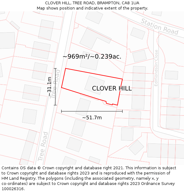 CLOVER HILL, TREE ROAD, BRAMPTON, CA8 1UA: Plot and title map