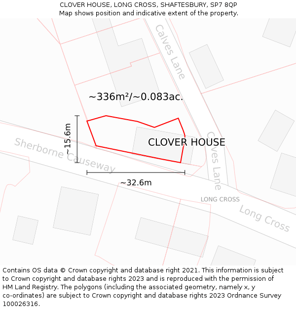 CLOVER HOUSE, LONG CROSS, SHAFTESBURY, SP7 8QP: Plot and title map