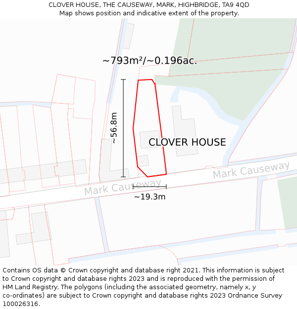 CLOVER HOUSE, THE CAUSEWAY, MARK, HIGHBRIDGE, TA9 4QD: Plot and title map