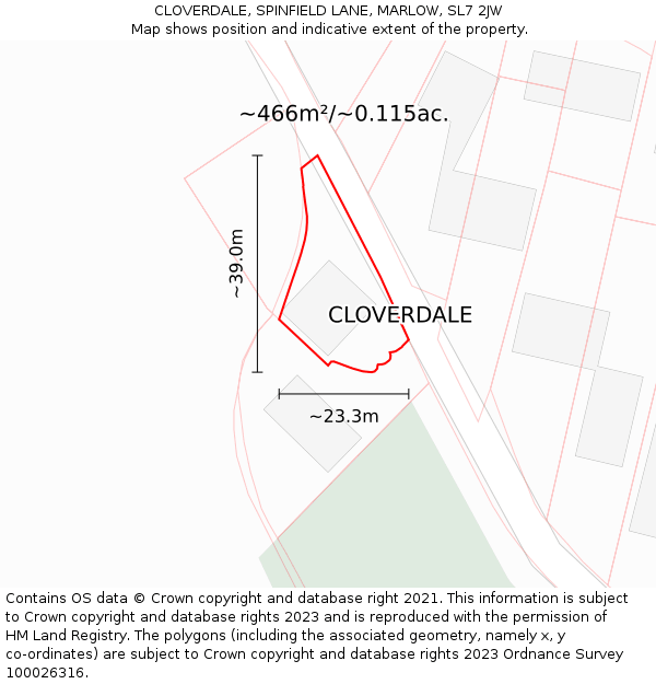 CLOVERDALE, SPINFIELD LANE, MARLOW, SL7 2JW: Plot and title map