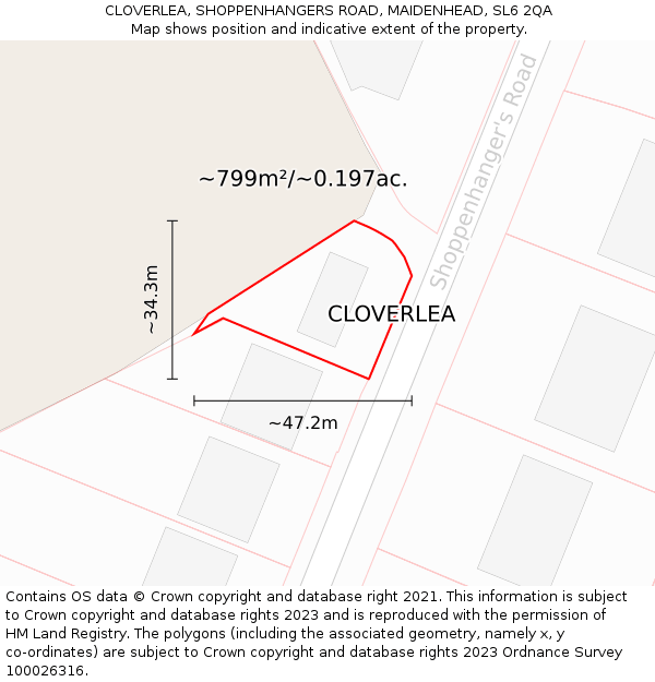 CLOVERLEA, SHOPPENHANGERS ROAD, MAIDENHEAD, SL6 2QA: Plot and title map